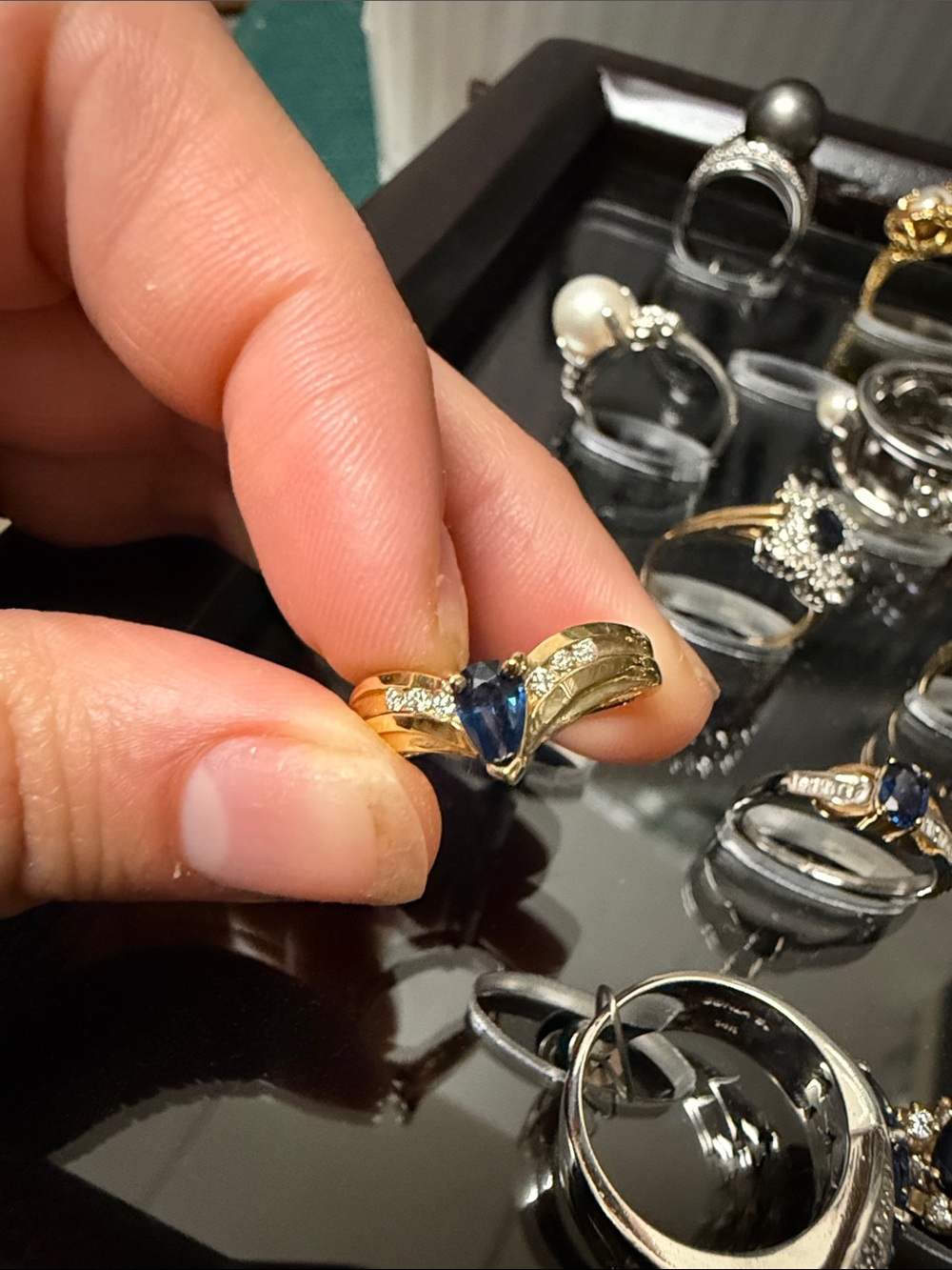 Yellow Gold Sapphire and Diamond Accent Women's Ring - size 7 - Picture 2 of 4